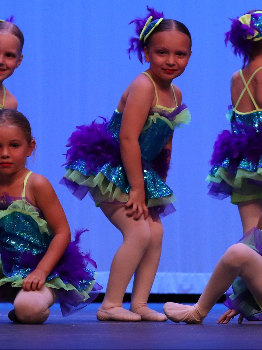 Sequin Tulle Kids Costume Dress with Feather Accents - Teal, Purple & Neon Green